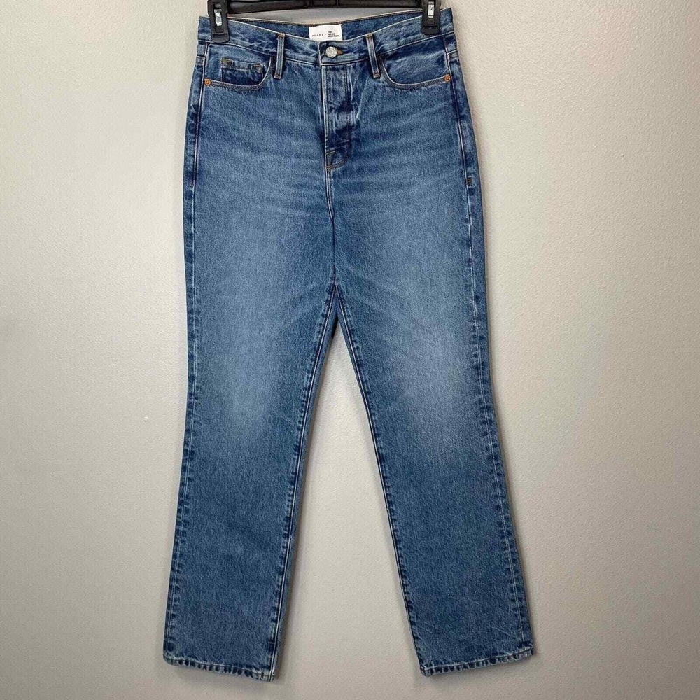 Frame x The Jeans Redesign Le Drew Womens 26 Blue Denim Straight Leg High Rise